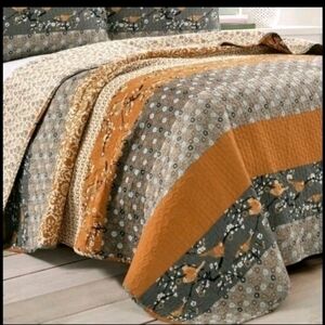 Lush Décor 3pc Full/Queen Reversible Cotton Quilt & Sham Set  Rust -Gray Bird